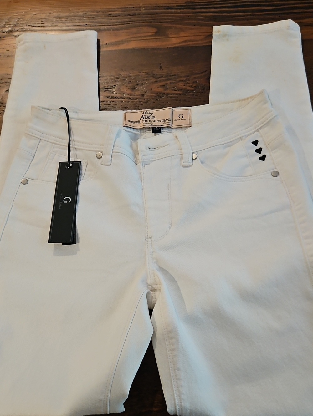 Nwt Disney White Skinny Jeans with Black Heart Details